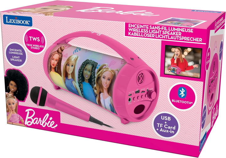Lexibook, Barbie, Kabelloser Lichtlautsprecher mit Mikrofon, Stereosound, Karaoke-Funktion, USB- und