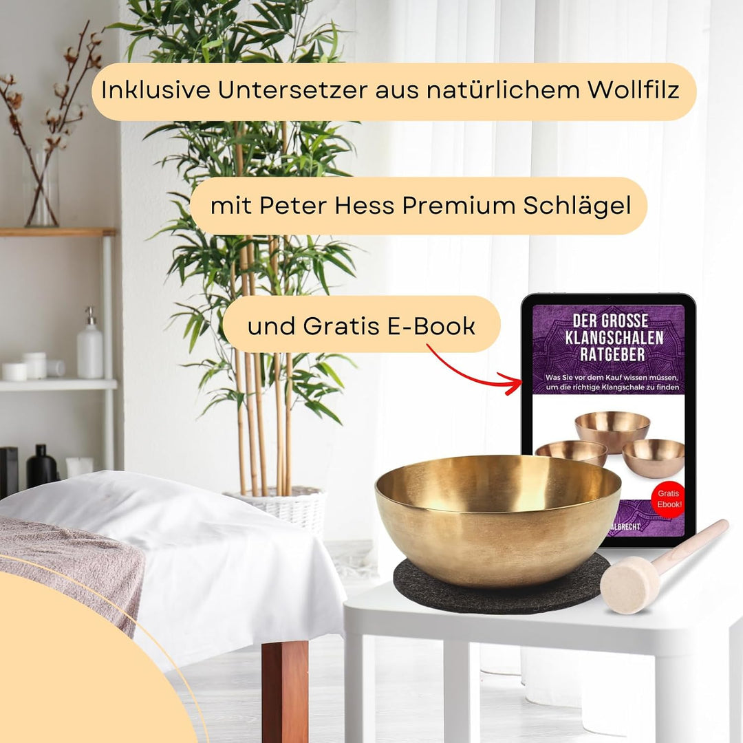 Peter Hess Therapieklangschale Universalschale (21 cm, 900 g) Klangschale mit Filzschlägel und Unter