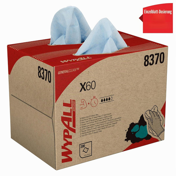 WypAll X60 General Clean Reinigungstücher 8370 – Reinigungstücher Blau – 1 BRAG-Box x 200 Reinigungs