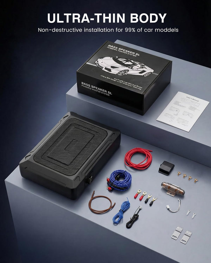 Ultraflacher Auto-Subwoofer, geeignet für Auto/Truck, mit integriertem Verstärker, unter den Sitzen
