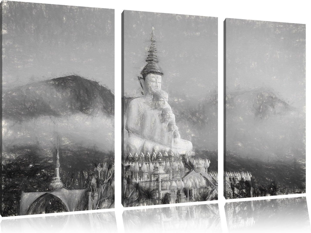 Pixxprint Buddha-Skulptur in Thailand als Leinwandbild/Grösse: 3 Teilig (120x80 cm) cm/Wandbild/Kuns