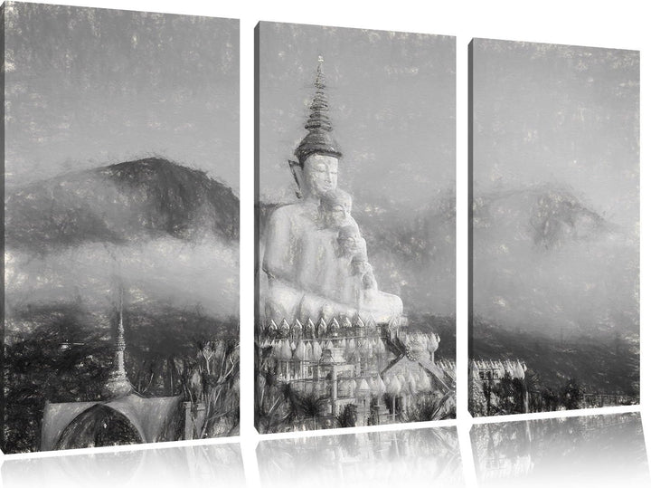Pixxprint Buddha-Skulptur in Thailand als Leinwandbild/Grösse: 3 Teilig (120x80 cm) cm/Wandbild/Kuns
