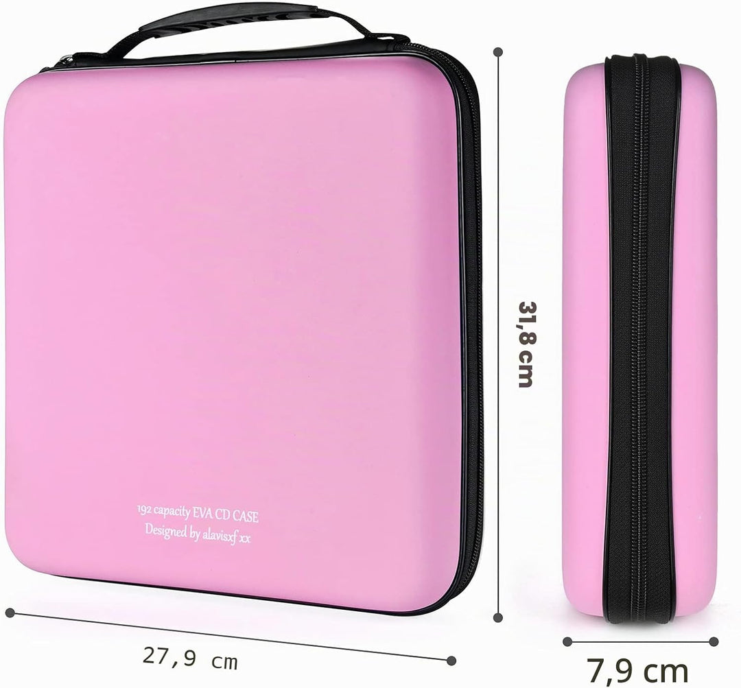 CD Tasche, 192 Kapazität Hart Eva Blu-ray CD-Brieftasche Doppelreissverschluss Handschlaufe Tragbare