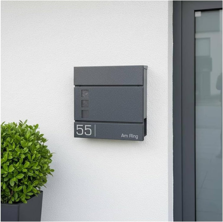Metzler Briefkasten in Eisenglimmer DB703 Cube - Name & Hausnummer als Lasergravur - Design Wandbrie