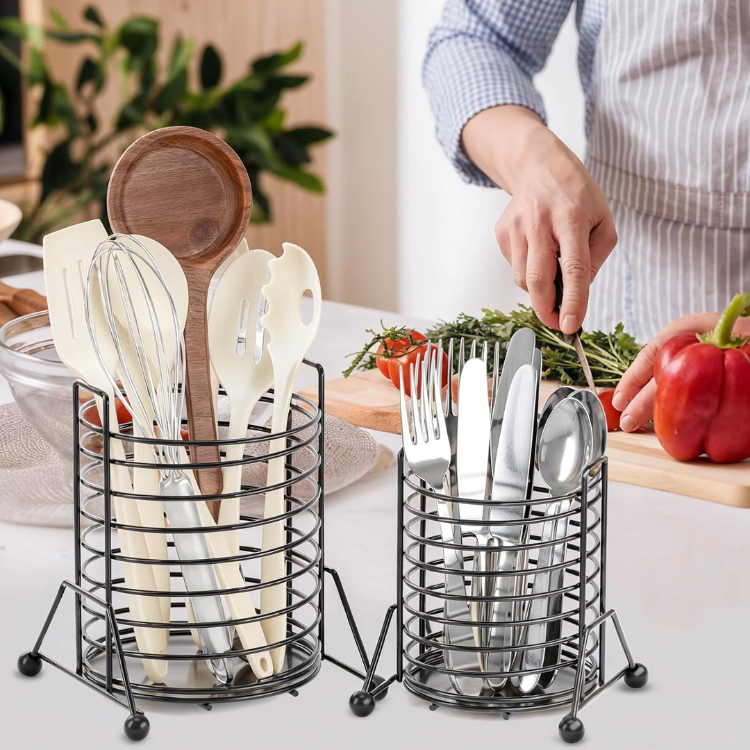 PAVSTINE Küchenutensilienhalter Besteckkorb, 2 Pcs Besteckhalter, Schwarz Utensilienhalter Küche, Kü