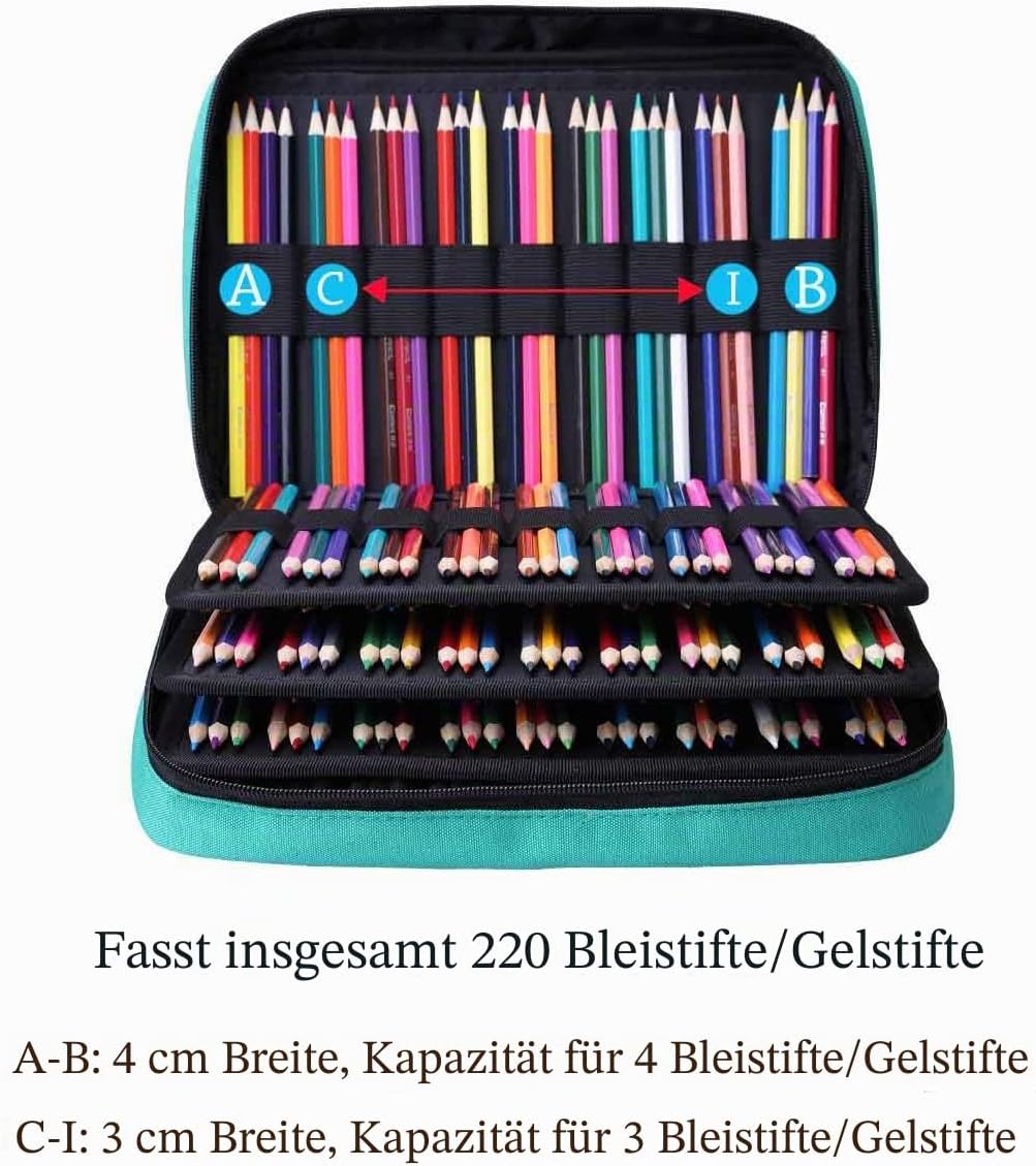 JAKAGO Grosse Federmäppchen XXL mit 220 Schlitze Stifte Aufbewahrung, Wasserdichtes Stiftetasche für