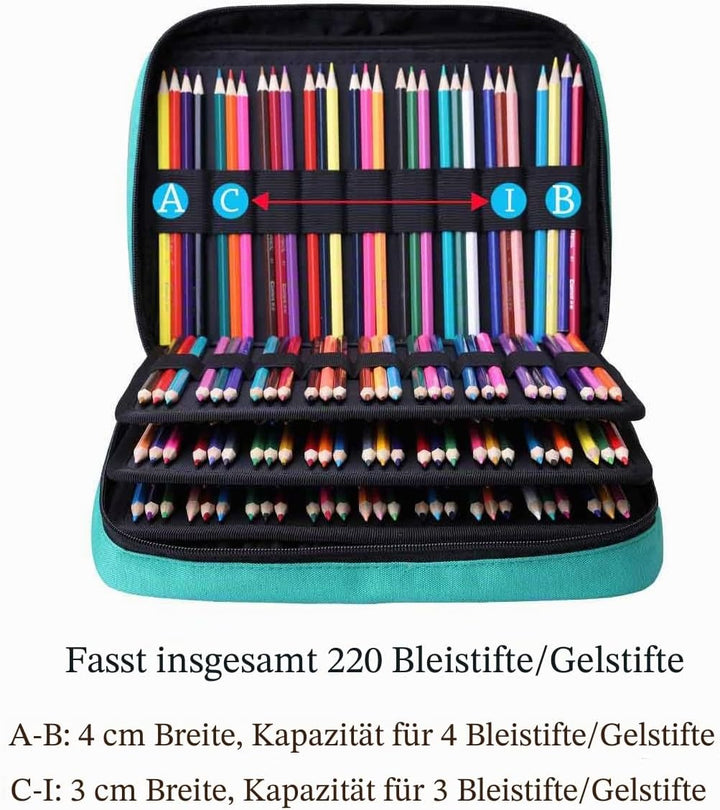 JAKAGO Grosse Federmäppchen XXL mit 220 Schlitze Stifte Aufbewahrung, Wasserdichtes Stiftetasche für