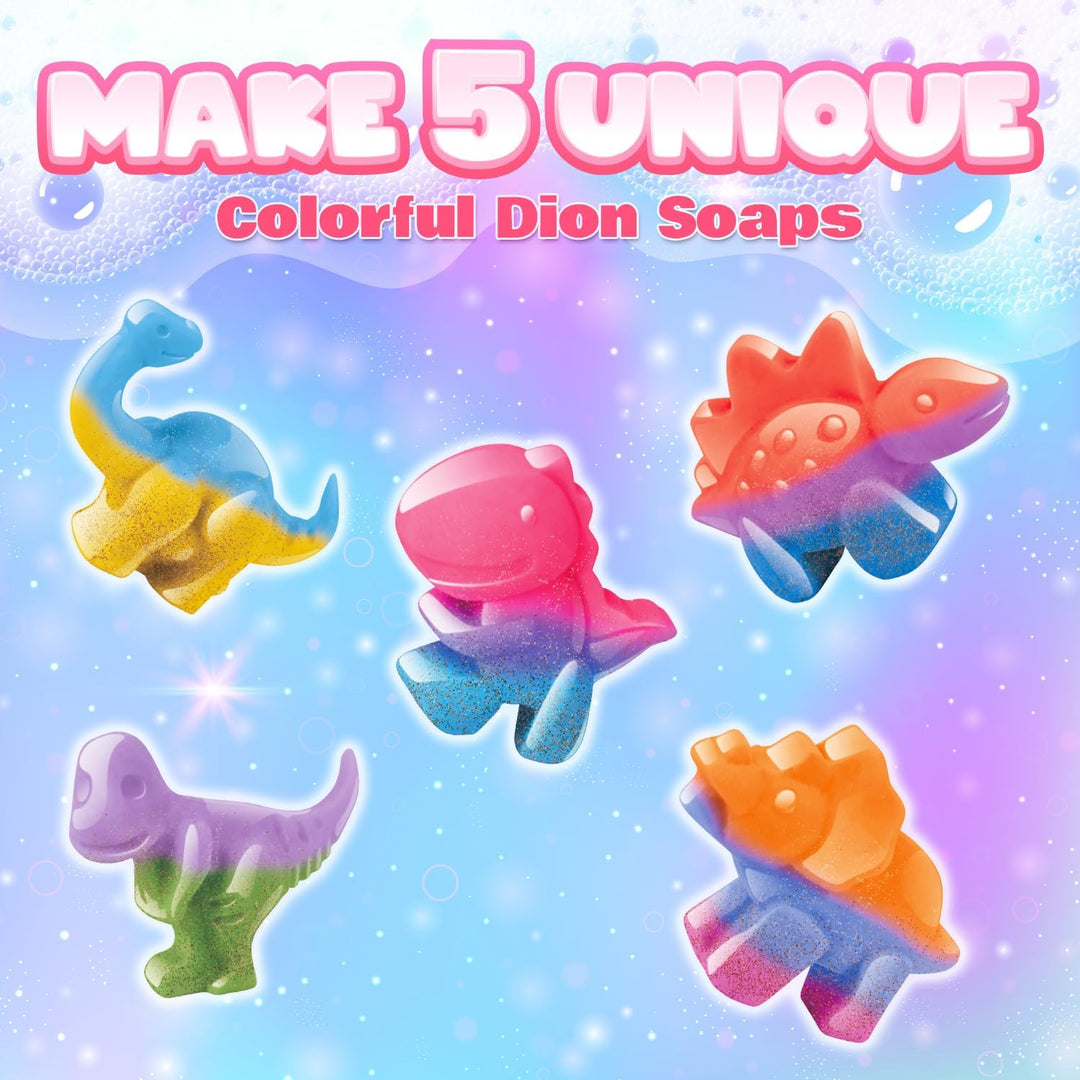 Dinosaurier Seifenherstellung Set für Kinder, DIY Seife Selber Machen Bastelset mit 5 Dino-Formen, E