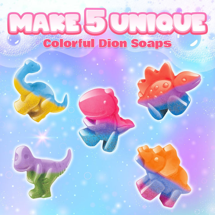 Dinosaurier Seifenherstellung Set für Kinder, DIY Seife Selber Machen Bastelset mit 5 Dino-Formen, E
