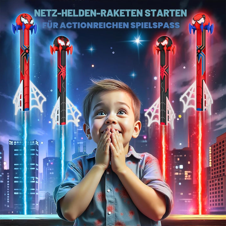 Spielzeug ab 3 4 5-12 Jahre Jungen,Raketen Spielzeug für Kinder 4 Spider Raketen mit Netz-Design Pum