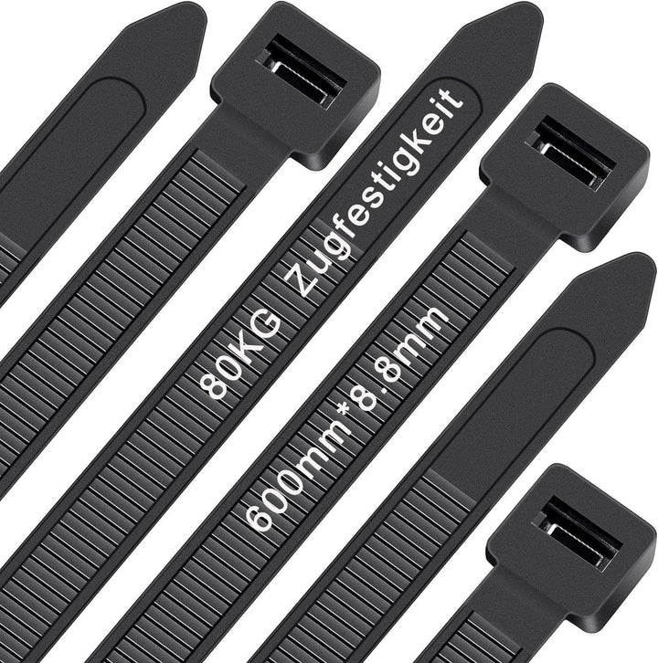 Kabelbinder Schwarz 600mm x 8,8 mm, WLEAD 50 Stück extra starke Kabelbinder mit 80kg Zugfestigkeit U
