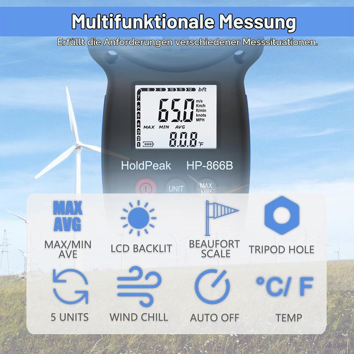 Anemometer windmesser, digitales Windgeschwindigkeitsmessgerät, Windgeschwindigkeit/Windkühlung, Win