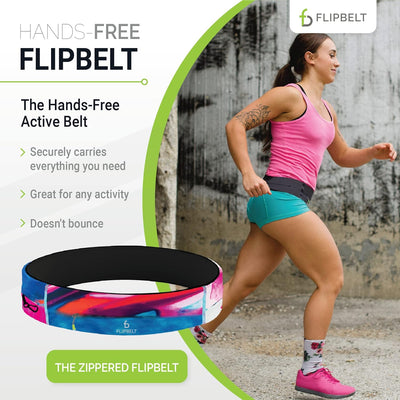 FlipBelt Zipper - Laufgürtel für Handy & kleines Zubehör - Sport-Bauchtasche für Damen und Herren M