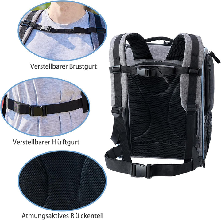Taschmik Katzenrucksack Hunderucksack für Katzen Hunde bis 6kg, Katzen Rucksack erweiterbar Hunde Ru