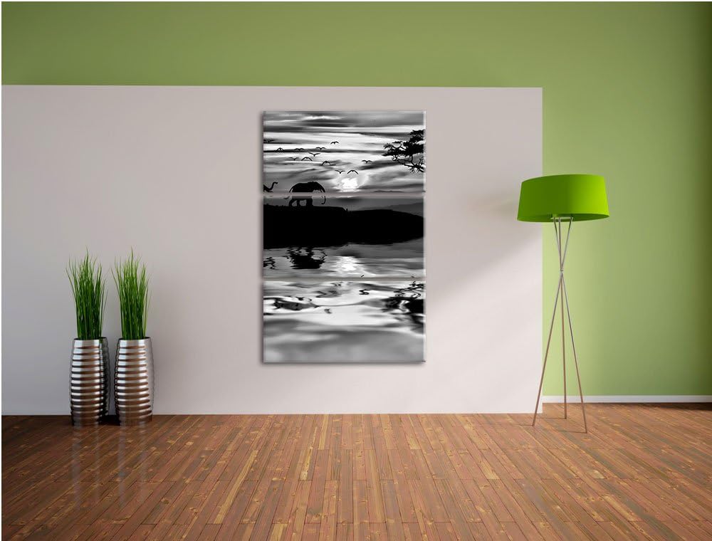Pixxprint Elefanten in Afrikanischer Steppe als Leinwandbild/Grösse: 3 Teilig (120x80) cm/Wandbild/K