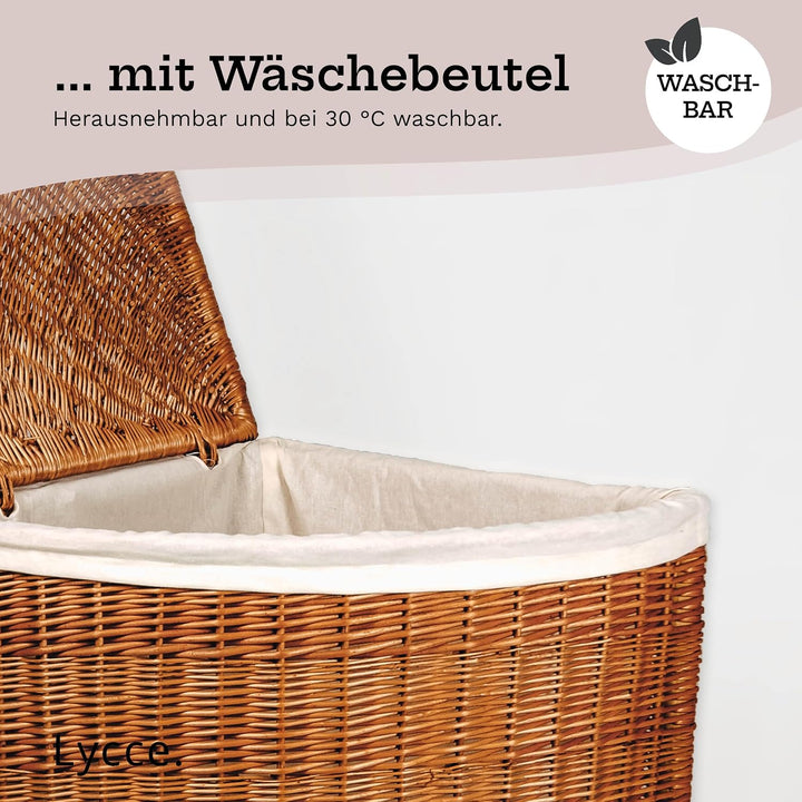 Lycce Wäschekorb mit Deckel 125 l Eckwäschekorb Weide natur Gr. 2 Grösse 2, Grösse 2