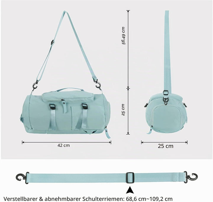 Unisex Sporttasche mit Rucksackfunktion Reisetasche mit Schuhfach Gross Reiserucksack Wasserdicht Le
