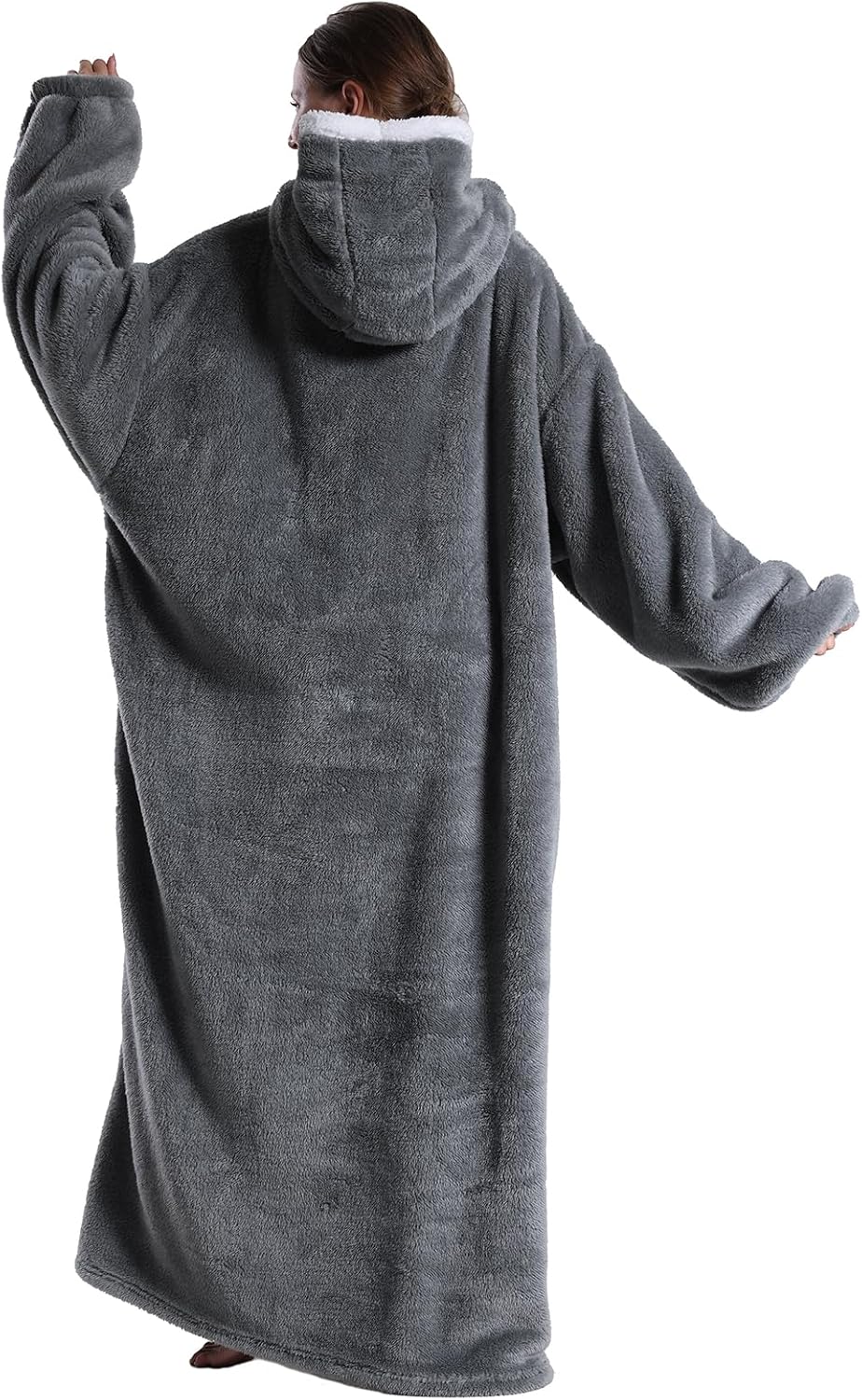 Hoodie Decke Extra Lang mit Kapuze und Tasche für Damen Herren Hellgrau, Hellgrau
