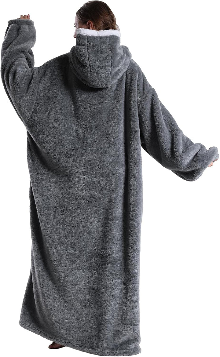 Hoodie Decke Extra Lang mit Kapuze und Tasche für Damen Herren Hellgrau, Hellgrau