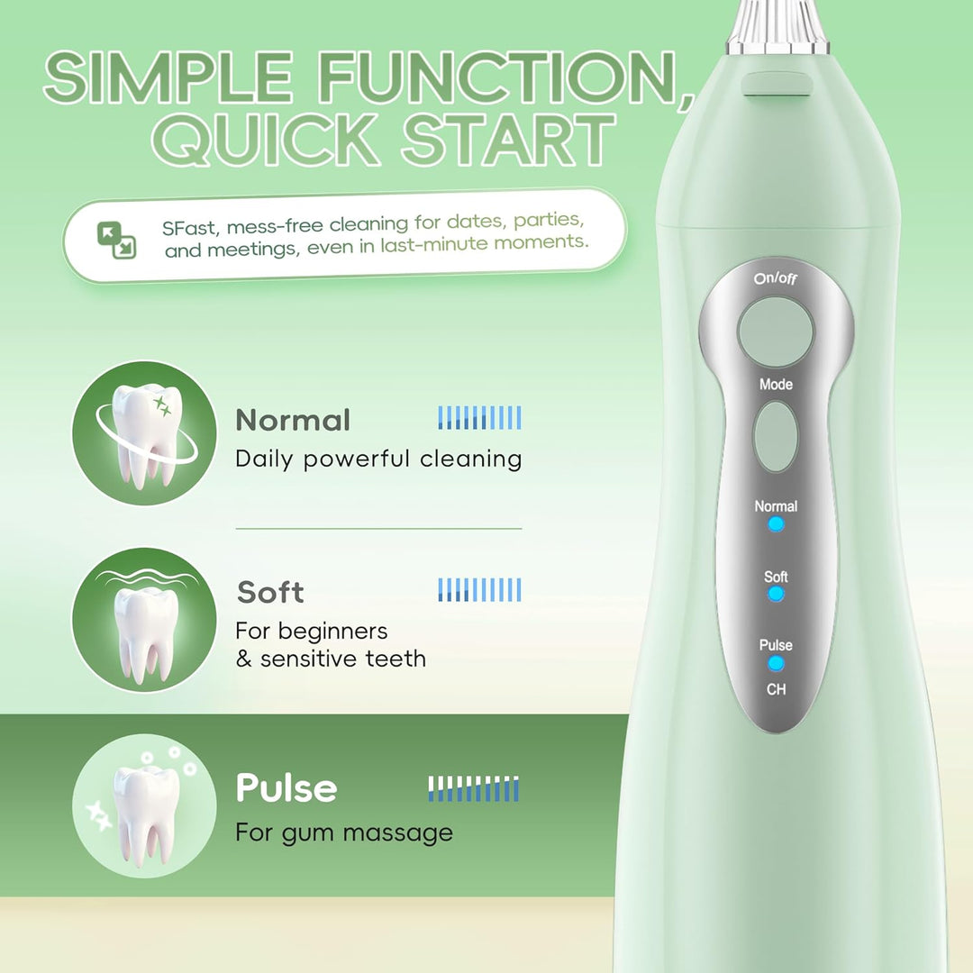 Mornwell Munddusche Kabellos für Zähne Tragbar Oral Irrigator Elektrische Zahnreiniger 300ML 3 Modi