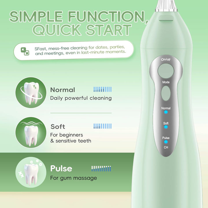 Mornwell Munddusche Kabellos für Zähne Tragbar Oral Irrigator Elektrische Zahnreiniger 300ML 3 Modi