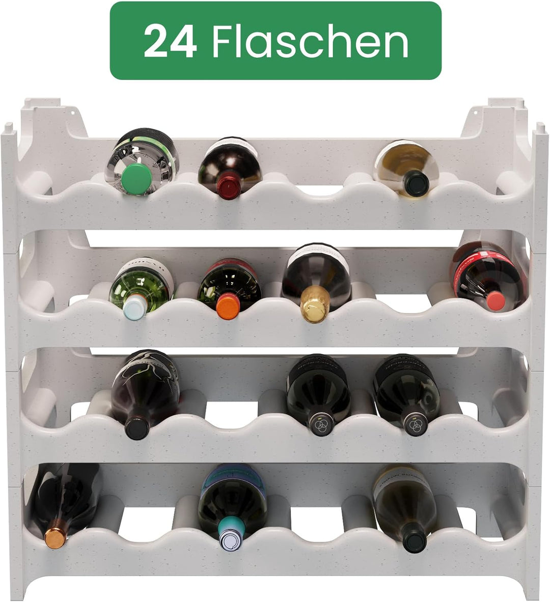 ARTECSIS Weinregal stapelbar Kunststoff für 24 Flaschen, stabiles leichtes Flaschenregal für Keller,
