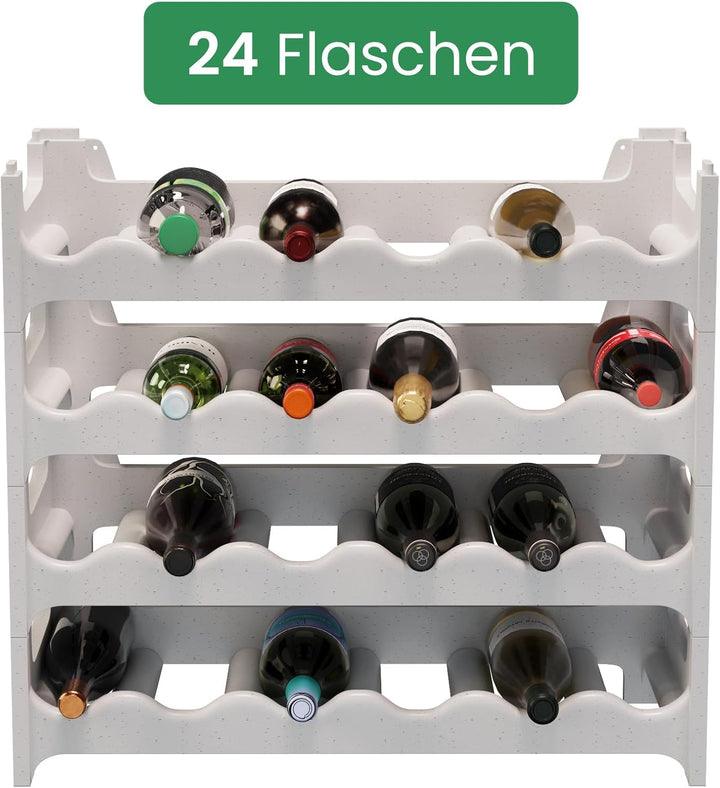 ARTECSIS Weinregal stapelbar Kunststoff für 24 Flaschen, stabiles leichtes Flaschenregal für Keller,