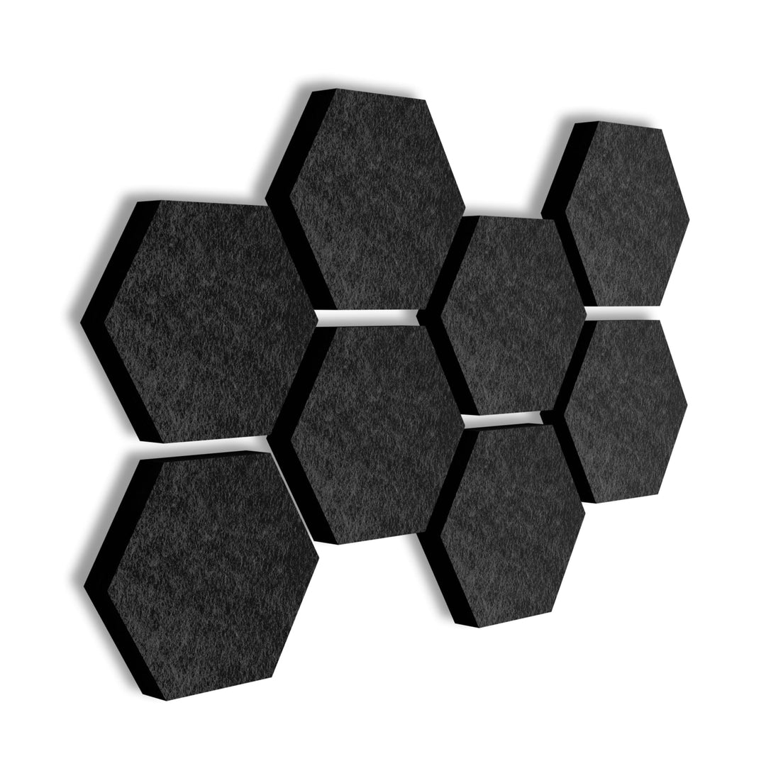 SILENT4® Schallabsorber Wand Set HEXAGON, 8 Elemente aus Akustikvlies, Klebemontage, Akustikbild Sch