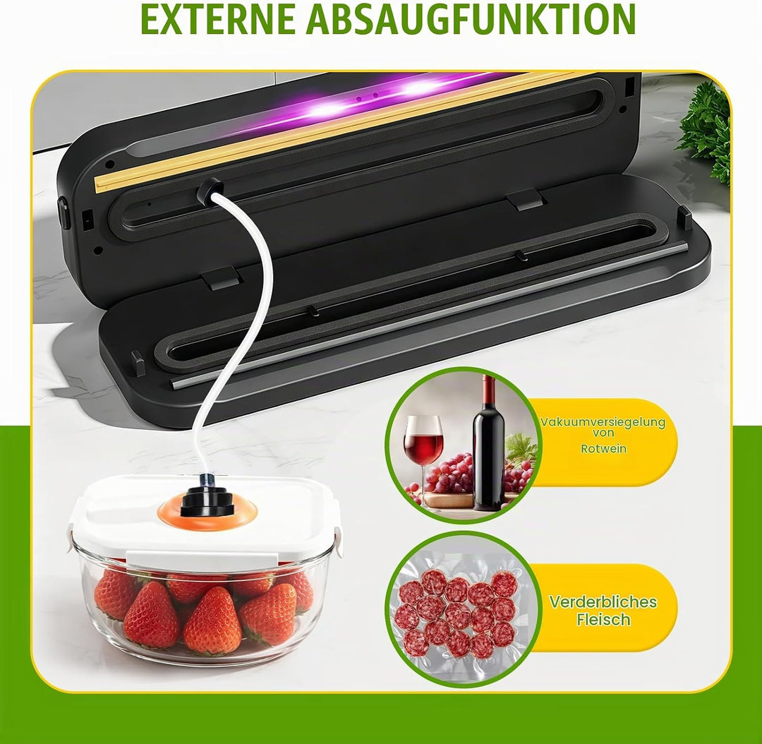 RoserRose 6 in 1 Vakuumiergerät, 120W Vacuum Sealer Machine mit Trocken-/Moist-Modus, 75 kPa Foliens