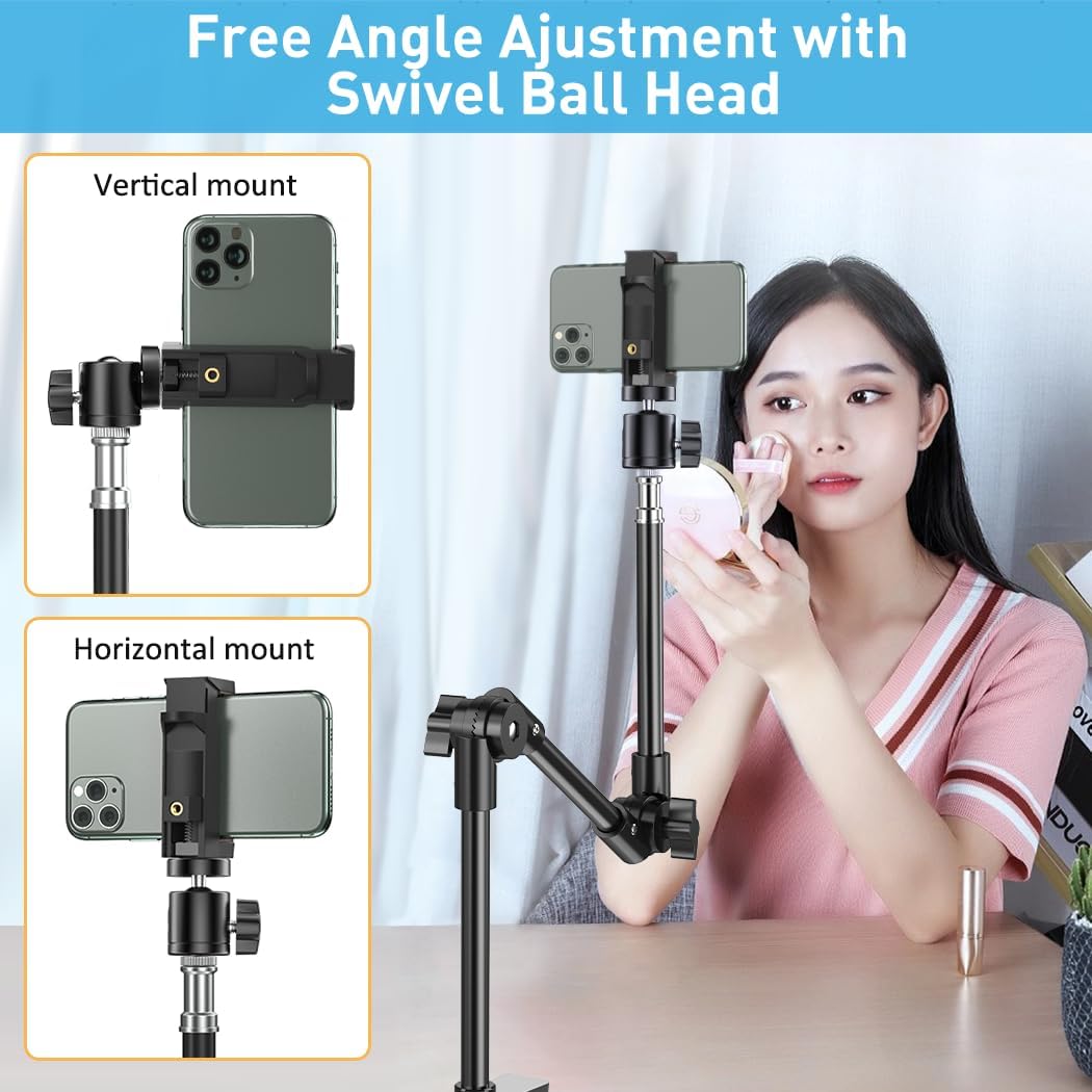 KDD Webcam Halterung mit Magic Arm Handyhalter, 22" Kamera Halterung Tisch & Tischstativ Kamera für