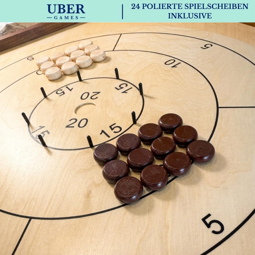 Ubergames Orginal Crokinole Brettspiel - Top ECO-Hartholz Qualität - Inklusive Trage Tasche - Model