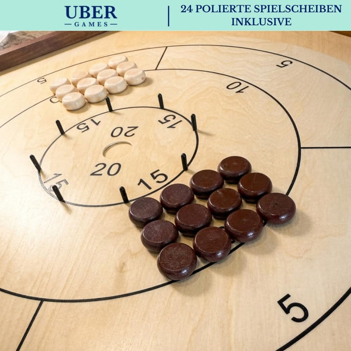 Ubergames Orginal Crokinole Brettspiel - Top ECO-Hartholz Qualität - Inklusive Trage Tasche - Model