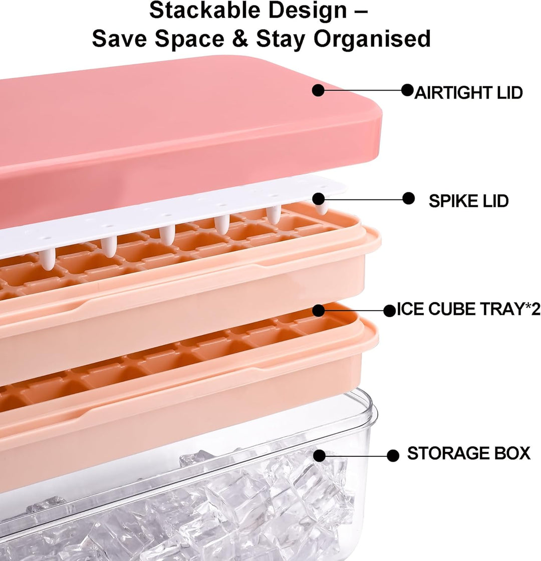Eiswürfelform mit Deckel und Behälter, BPA-freier Eiswürfelbereiter für Gefrierschrank – 64 Würfel s