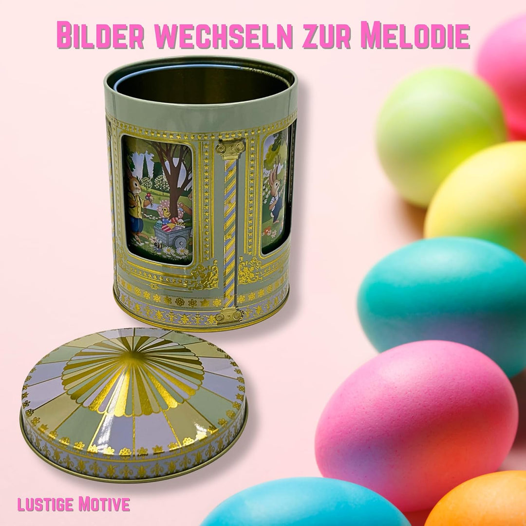Osterhasen Spieluhrdose - Dose, Gebäckdose, Geschenkdose, Sammlerdose - Vol. 0,75l, Ø. x Höhe 12 x 1
