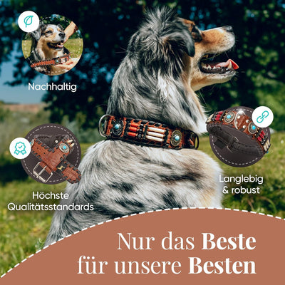 MICHUR Carlota Halsband Indianer, Hundehalsband Leder Braun, Lederhalsband Hund, Halsband, MIT TÜRKI