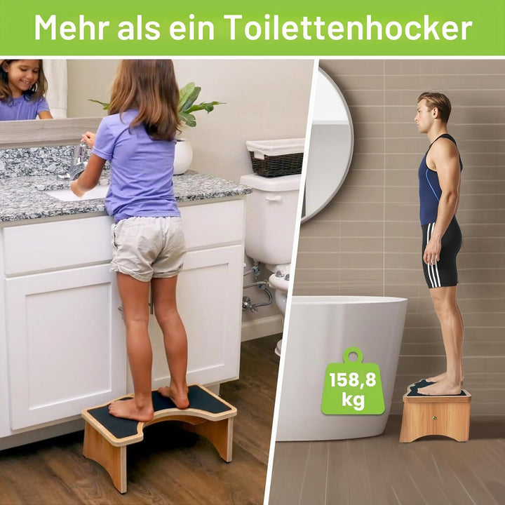 StrongTek Toilettenhocker Erwachsene, Badhocker, WC Hocker Holz mit Antirutsch-Beschichtung und 160