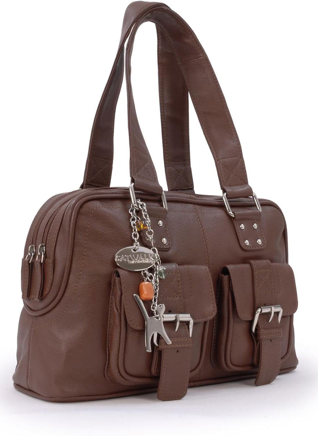 Catwalk Collection Handbags - Damen Leder Henkeltasche - Handtasche Mittelgross mit Viele Fächer - C