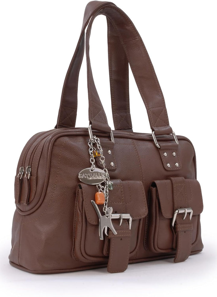 Catwalk Collection Handbags - Damen Leder Henkeltasche - Handtasche Mittelgross mit Viele Fächer - C