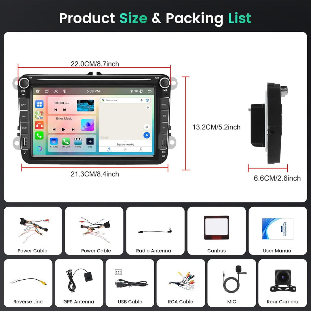 8 Core 6G+128G DSP Hikity Android 15 Autoradio für VW Golf 5 6 Passat Tiguan Polo Caddy Seat, 8" Tou