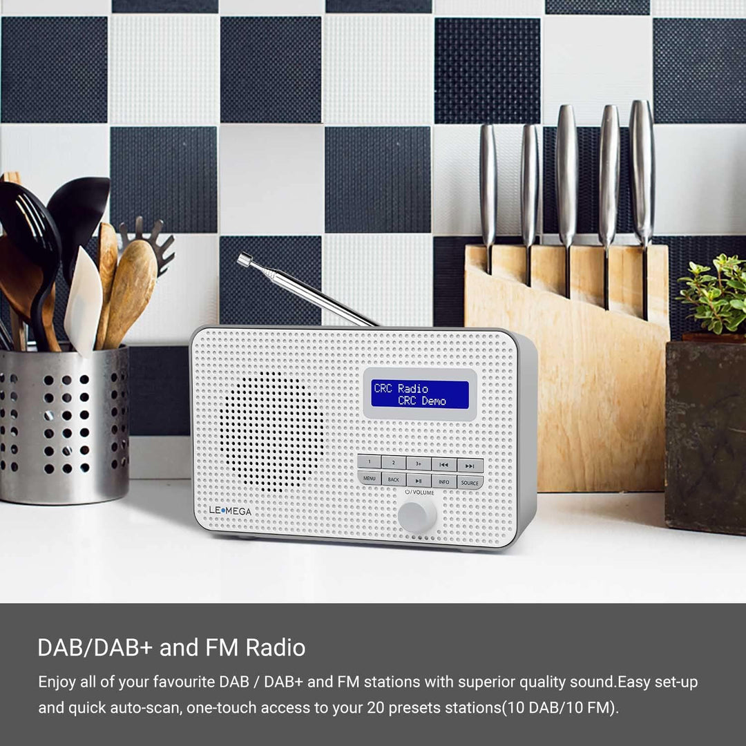 LEMEGA DR1 Tragbares DAB/DAB+ und UKW-Digitalradio,DAB-Radio mit Handbedienung,Doppelalarm,Schlummer