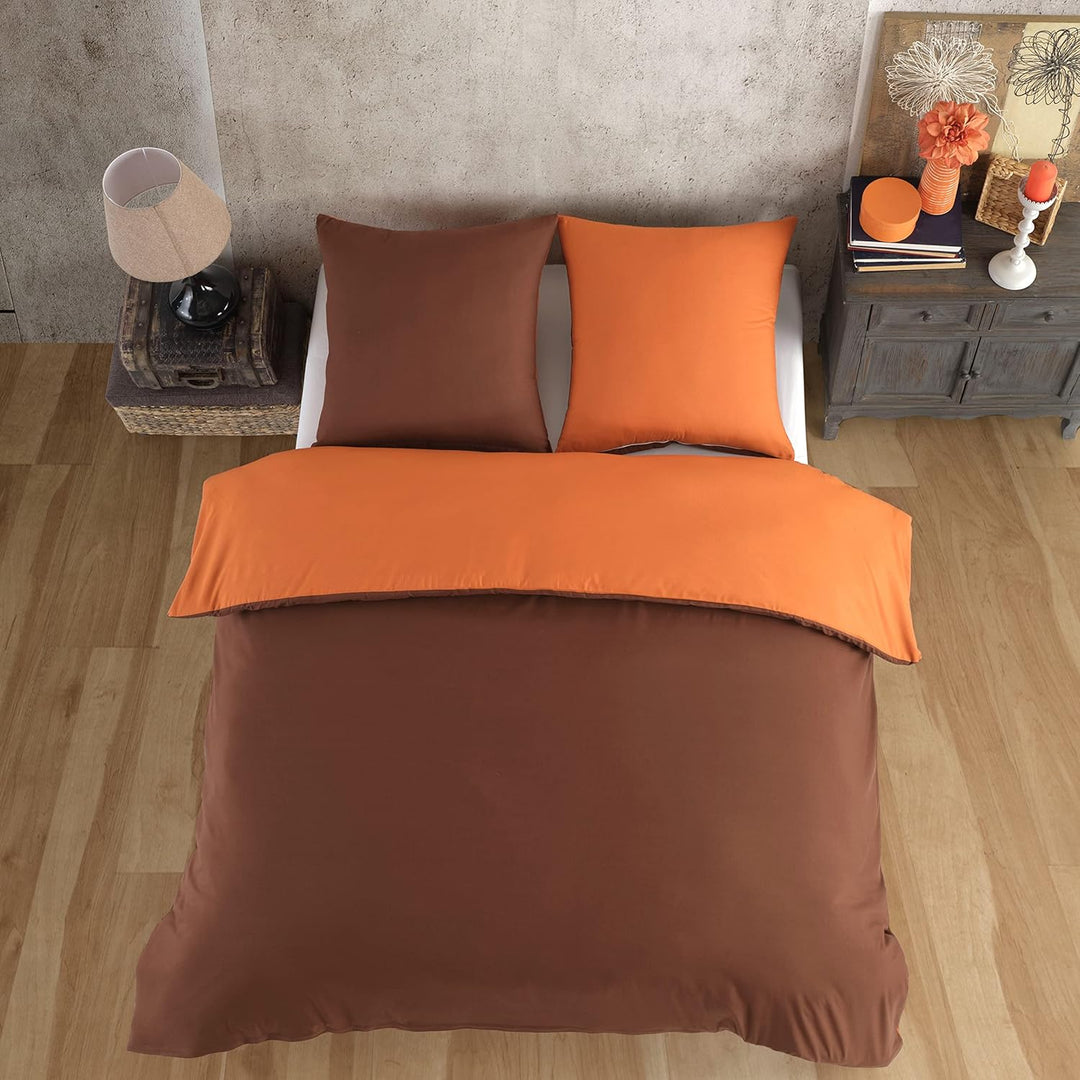 Vency Bettwäsche 155x220 Braun Kupfer - Atmungsaktiv - Renforcé Bettwäsche-Set mit 1x Bettbezug 155x