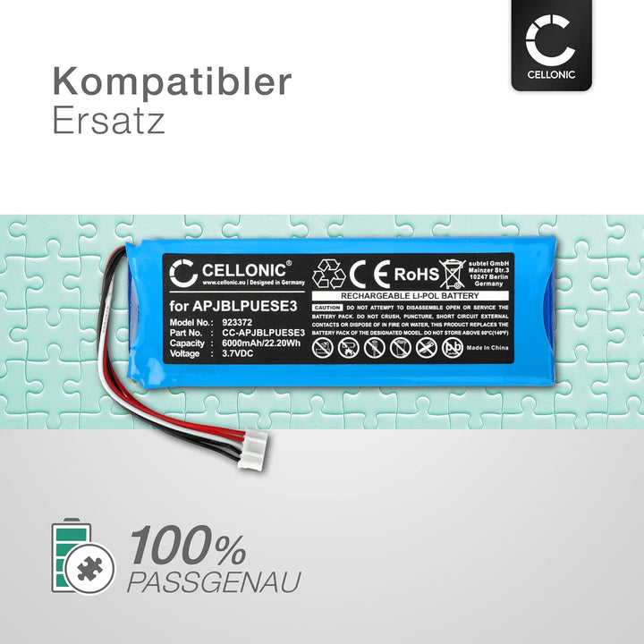 CELLONIC, Lautsprecherakku kompatibel mit JBL Pulse 3 (6000mAh, 3.7V) Ersatzakku P5542100-P,2017DJ17