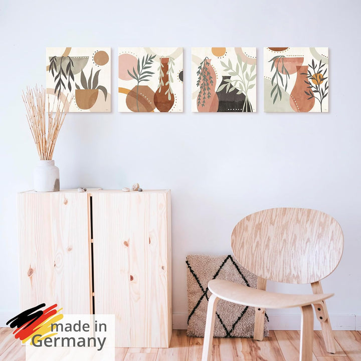 ARTLAND Wanddeko Leinwand Bilder Set 4tlg. je 40x40 cm skandinavische deko Flower Market Vasen Pflan