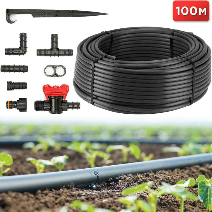 Tropfrohr 16 mm mit Druckkompensation 100m Gartenbewässerungsrohr Bewässerung Tropfschlauch (80tlg)