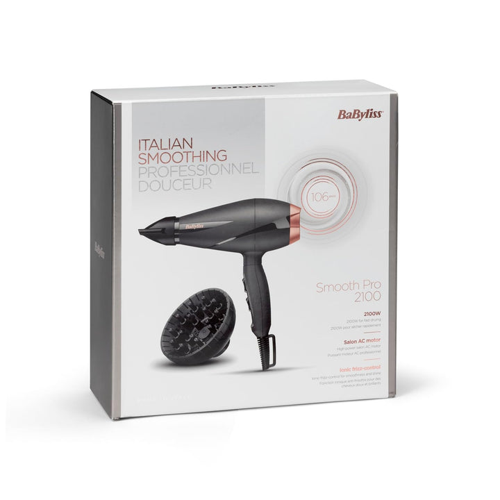 BaByliss Smooth Pro 2100 Haartrockner, Föhn mit leistungsstarken 2100 Watt, Made In Italy, Ionen-Tec
