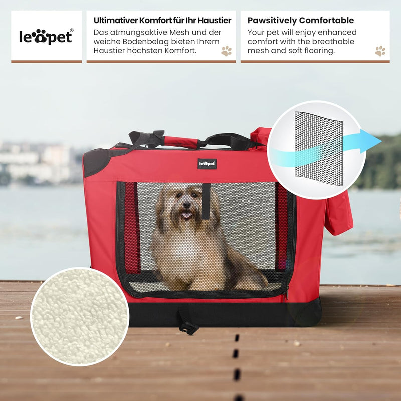 Leopet® Hundebox - Faltbar, Grosse/Kleine Hunde, Stoff, mit Napf, für Zuhause, Auto - Transportbox,