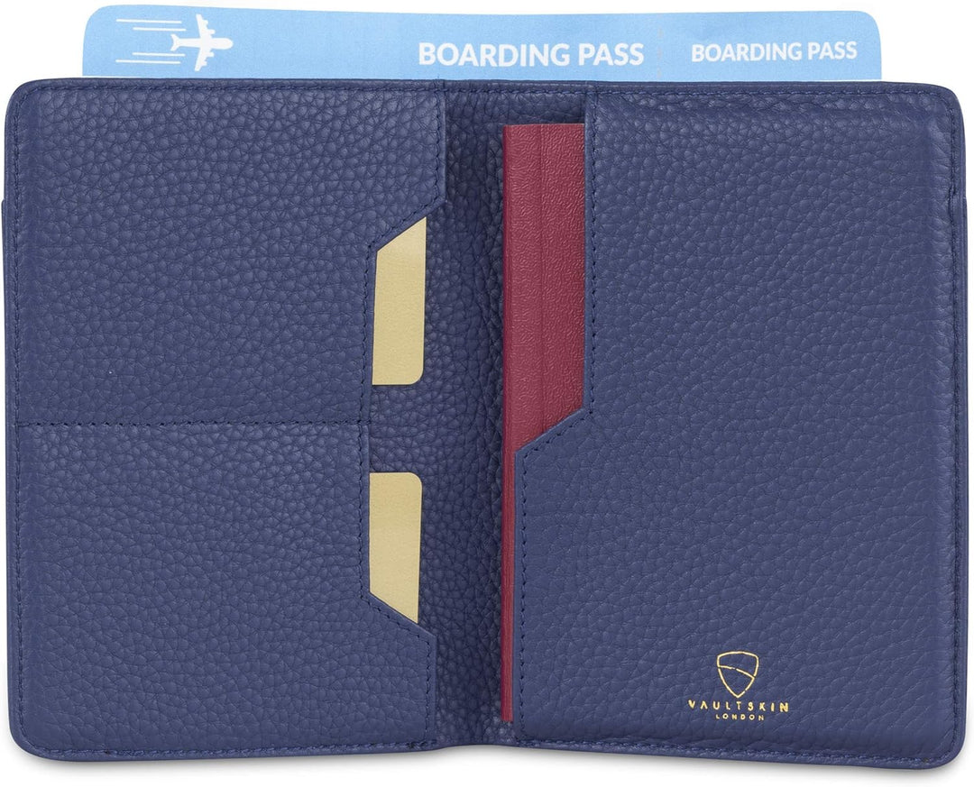 Vaultskin Kensington Reisepasshülle aus Leder mit RFID-Schutz (Matt Blau) Mat Blau, Mat Blau