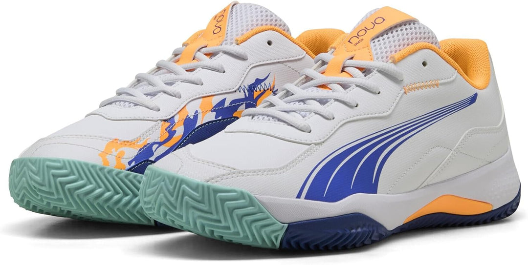 PUMA Unisex Nova Smash Tennis Shoe, 37 EU Puma White Vivid Blue Heat Fire Puma Black