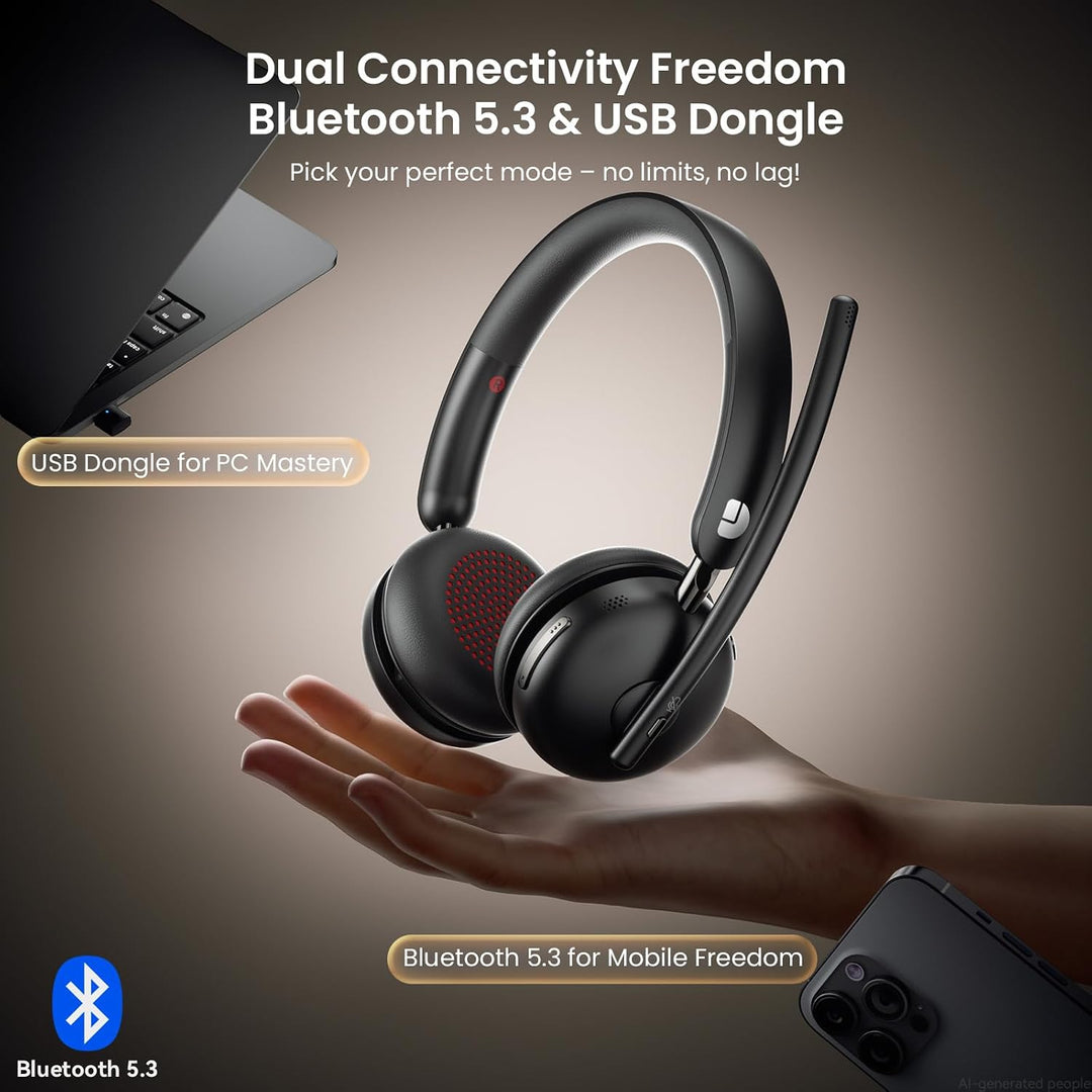 Kabelloses Headset mit Mikrofon für die Arbeit, Bluetooth 5.3 Headset mit Geräuschunterdrückung, kab