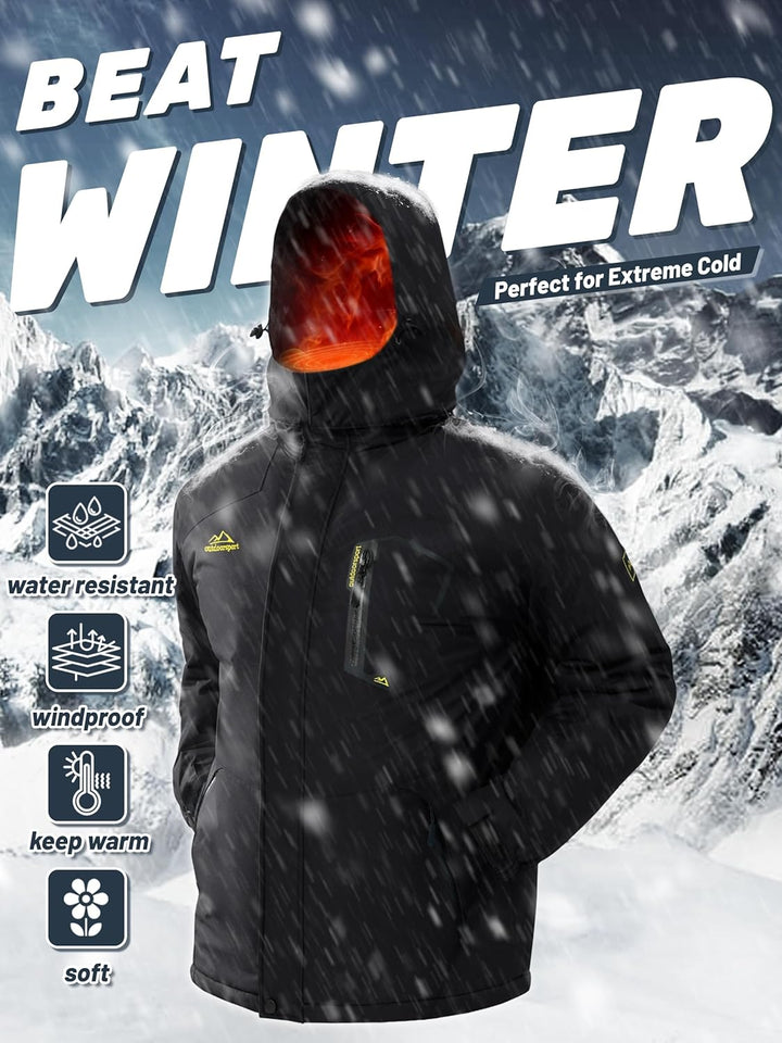 TACVASEN Herren Winter Wasserdichte Winddichte Winterjacke Warme Fleece-Futter Ski Regenmantel mit K